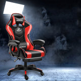 Black and red gaming chair with 'LIKEREGAL' branding on a dark background