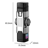 Butane lighter with dimensions labeled on a white background